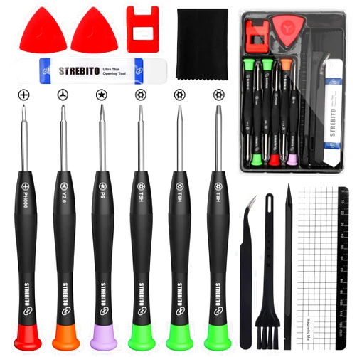 STREBITO Computer Screwdriver Kit, 15 in 1 PC Screwdriver Set with P5 Pentalobe T5H T6H T8H PH000 Y2.5, Laptop Repair Tool Kit for MacBook Pro & Air and Electronic