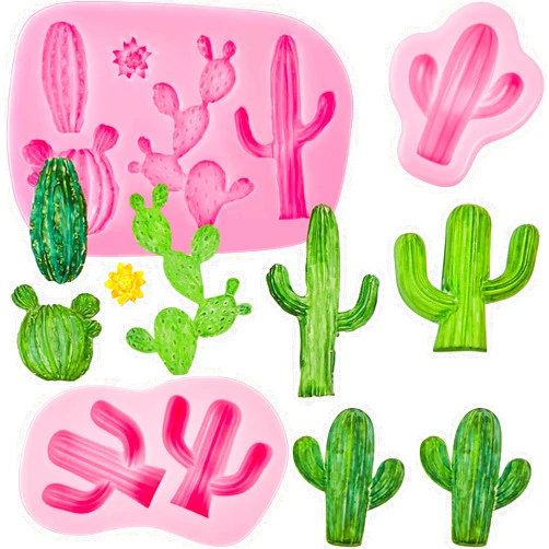Geiserailie 3 Pieces Cactus Silicone Fondant Moulds Cacti Hawaiian Cake Moulds Set for Making Sugar Chocolate Candy Gum Paste Cupcake Cake Decoration Supplies