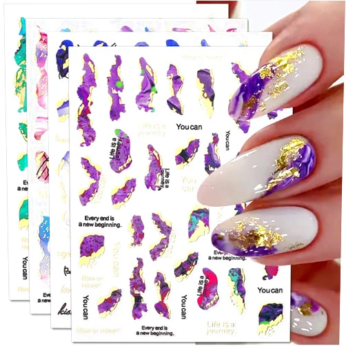 Jaliya 3D Marble Nail Stickers - 6 Color Marble Decals, Blooming Nail Art, Bronzing & Watercolor Smudge Resistant, Self-Adhesive Gold Foil Designs