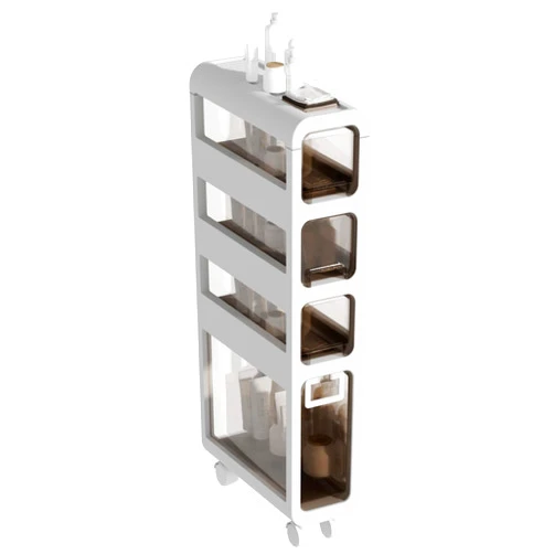 Ybaymy 4-Tier Narrow Slit Storage Cabinet, 6.7″ Slim Bathroom Floor Cabinet, Movable Toilet Paper Holder,Narrow Waterproof Side Bathroom Organizer for Kitchen Bedroom Laundry,Already Assembled