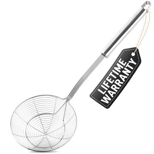 Zulay Kitchen Premium Stainless Steel Spider Skimmer 15.4” - Spider Kitchen Utensil with Premium Ergonomic Handles for Easy Use - Easy to Clean - Perfect for at Home Cooks & Chefs