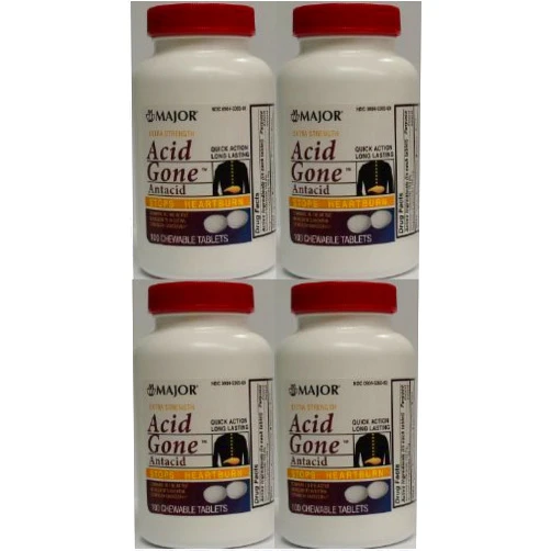 MAJOR Acid Gone Antacid Chewable Generic for Gaviscon Extra Strength Chewable Tablets 100 Ct. Per Bottle Pack of 4 Bottles Total 400 Tablets by Major Pharmaceuticals