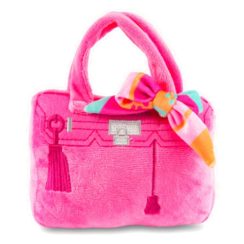 Haute Diggity Dog Barkin Bag with Scarf, Plush Designer Dog Toys with Interactive Squeaker, Stimulating Pet Enrichment, Machine-Washable & Safe Materials for All Breeds, Size Large