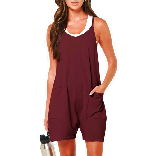 ANRABESS Womens Rompers Summer Casual Loose Sleeveless Overalls Spaghetti Strap Shorts Jumpsuit 2025 Beach Vacation Outfits