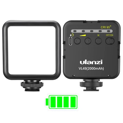 ULANZI VL49 2000mAh LED Video Light w 3 Cold Shoe, Rechargeable Soft Light Panel, Portable Photography Lighting for DJI OSMO Sony DSLR Canon Camera GoPro Vlogging