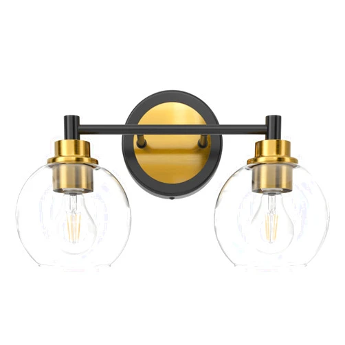 VONLUCE Bathroom Light Fixtures, 2-Light Bathroom Vanity Light with Globe Glass Shades E26 Sockets, Bathroom Lights Over Mirror for Bedroom Hallway Living Room, Black & Gold Finish