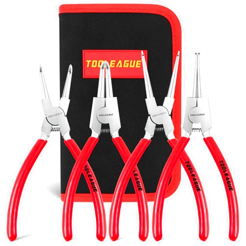 TOOLEAGUE 4 Pcs Snap Ring Pliers Set, Circlip Pliers, 9 inches Internal/External Heavy Duty for Ring Remover Retaining Straight Bent Lock Ring Pliers Set