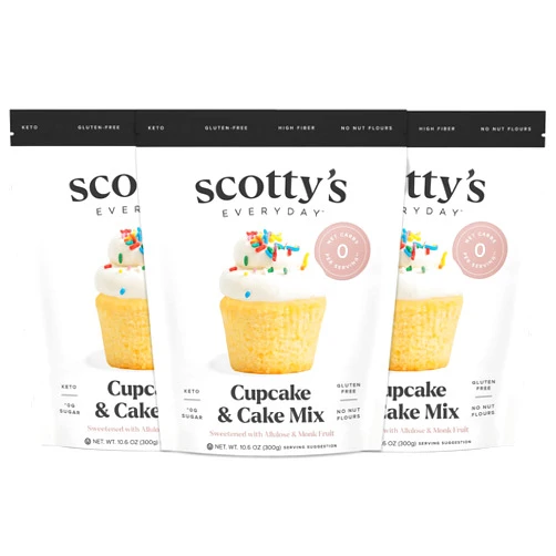Scotty's Everyday Keto Cupcake & Cake Mix - Gluten Free Keto Baking Mix - 0g Net Carbs - Sweetened with Allulose - No Erythritol - Sugar Free - 10.6oz (3 Packs)