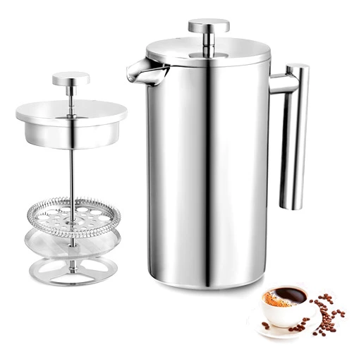 Pluzluce 34oz French Press Coffee Maker, 1000ml Stainless Steel Double Insulated Cafetiere 8 Cup Espresso Coffee Press, Portable Coffee Plunger Pot for Home, Office, Camping