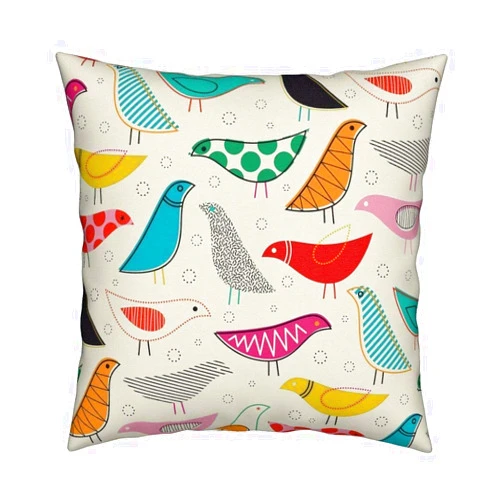 FJTP Creativebug Midcentury Modern Simple Lines Colorful Bird Flax Cotton Hidden Zipper Throw Pillow Covers 18x18 in (Two Sides)