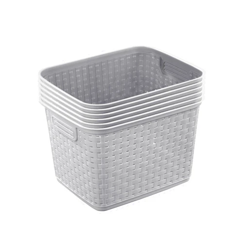 Sterilite 6-Pack Tall Weave Basket, Woven Plastic Storage Baskets for Organization, Cement Gray - Organizing Bin Containers with Handles for Bedroom, Bathroom, Dorm, Laundry Room, and Closet