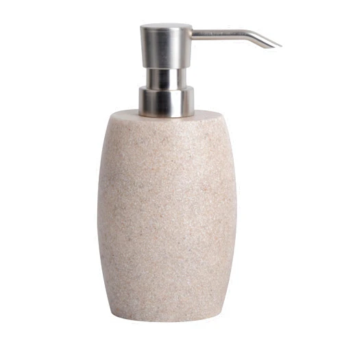Clasin Home Sandstone Textured Resin Soap Dispenser with Metallic Pump and Waterproof Bottle Labels for Bathroom Kitchen Dish Hand Wash Shower Lotion Shampoo, 12 Oz, Beige
