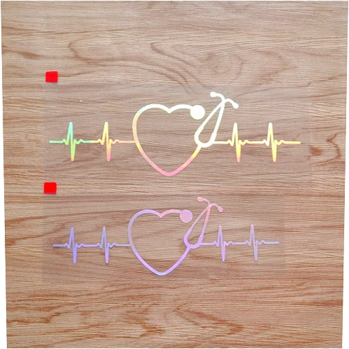 3S MOTORLINE Nurse Stethoscope Heartbeat Lifeline Heart Shape Sticker Decal Vinyl - 2 Pack Holographic Iridescent, 7 Inches, 8 Inches - No Background Die Cut for Car Boat Laptop