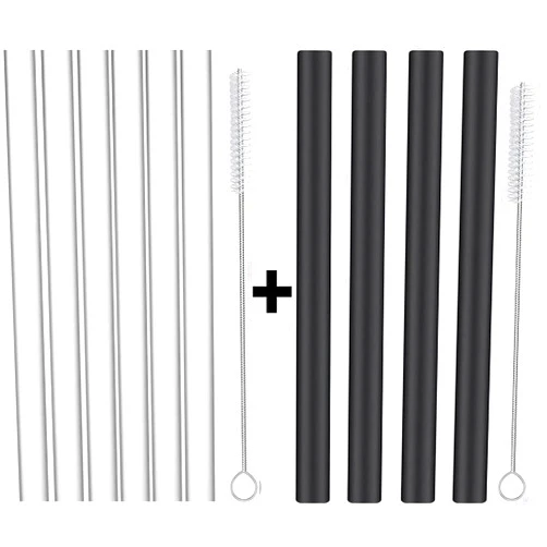 ALINK 10 Reusable Silicone Boba Straws, Black and Clear