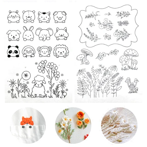 KEIFIN 2 Sheets Stick and Stitch Embroidery Designs A4 Water Soluble Embroidery Patterns Pre-Printed Embroidery Transfer Patterns Paper Wash Away Water Soluble Stabilizer for Embroidery for Hand Sewing