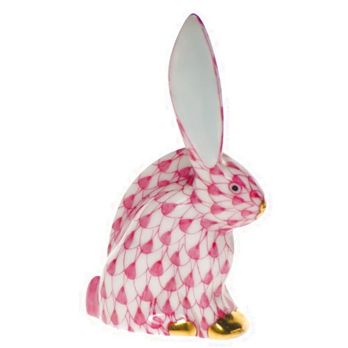 Herend Figurine Bunny Rabbit Miniature Raspberry Fishnet