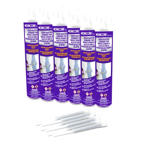DRICORE PRO Concrete Repair Crack Injection Expanding Foam (Step Two) | 6 Pack | Polyurethane for Sealing Indoor & Outdoor Cracking in Home, Wall, Basement | Moisture Tolerant, Flows into Small Pits