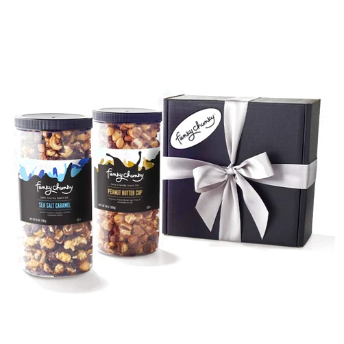 Funky Chunky Gourmet Popcorn, Chocolatey Popcorn, Pretzel, and Nutty Mixes, Gift Set, Sea Salt Caramel & Peanut Butter Cup Popcorn, 19-Ounce Canisters (Pack of 2)