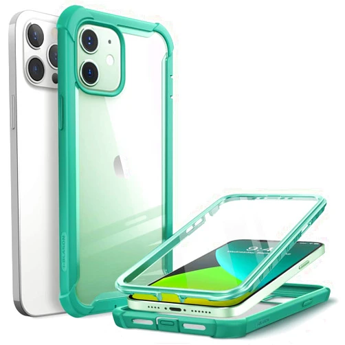i-Blason Ares Case for iPhone 12, iPhone 12 Pro 6.1 Inch (2020 Release), Dual Layer Rugged Clear Bumper Case with Built-in Screen Protector(MintGreen)