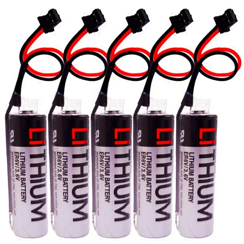Moneyu 5 PCS 3.6V ER6V/3.6V Battery for Toshiba ER6VC119A ER6VC119B, Mitsubishi M70 PLC with Black Plug