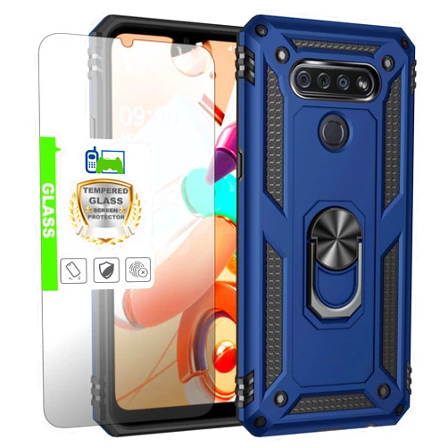 Telegaming for LG Stylo 6 Case, with Tempered Glass Screen Protector, Military Grade Ring Kickstand Heavy Duty Shock Absorption Shockproof Amor Phone Cover - Blue