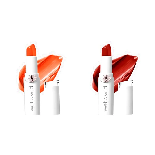 wet n wild Mega Last High-Shine Lipstick Lip Color Infused with Seed Oils, Tanger-ring the Alarm and Fire-Fighting Shades