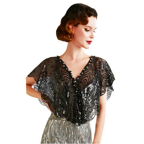 BABEYOND 1920s Shawl Wraps Sequin Beaded Evening Cape Bridal Shawl
