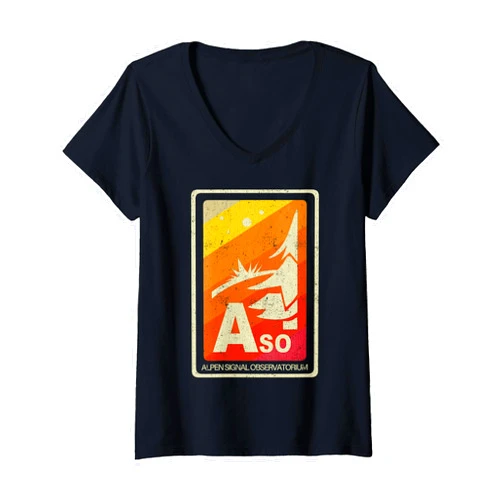 Vintage Aso Alpen Signal Observatorium Distressed Womens Vintage Aso Alpen Signal Observatorium Distressed V-Neck T-Shirt