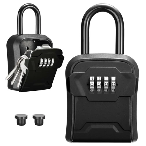 Puroma Lock Box, Key Lock Box Wall Mount & Portable Combination Lockbox with Resettable Code, Security Lockbox for Outside House Keys, Apartment Realtors Spare Keys Storage (1 Pack, Pure Black)