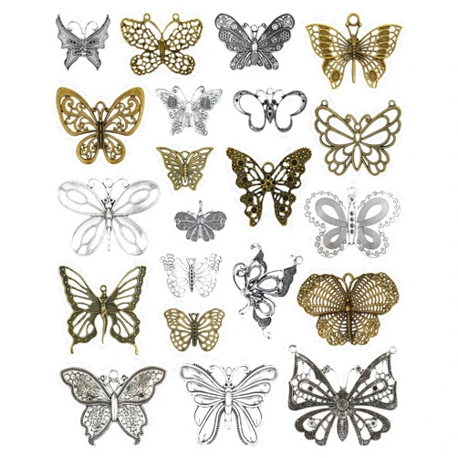 JIALEEY Big Butterfly Charms Pendants DIY for Necklace Bracelet Jewelry Making, 21 PCS Mixed Bronze and Silver Craft Supplies