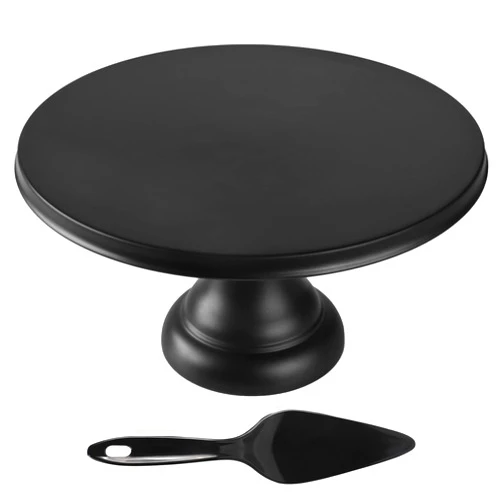 ECWAY Round Cake Stand 9.84 Inch with Spatula, Black Cupcake Stand Bamboo Fiber, Dessert Display Plates for Snacks, Cookies, Candy Dish for Birthday Parties, Weddings, Baby Shower and Other Events