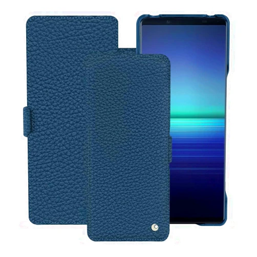 Noreve Compatible Leather case for Sony Xperia 1 V - Horizontal Flap - Elegant Hand-Crafted Shell, High-Grade Leather - Integral Protection Indigo