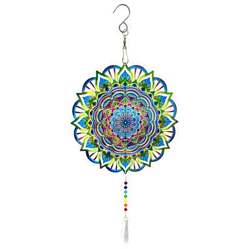 Artorama Mandala Wind Spinners Outdoor with Gazing Ball Spiral Tail, Artoroma Stainless Steel 3D Kinetic 10 Inch Garden Decor for Patio, Home or Yard Decorations Outdoor Hanging Yard Art, Metal Wind Sculpture