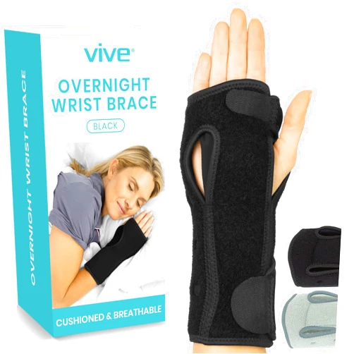 Vive Night Wrist Splint Brace - Left, Right Hand Sleep Support Wrap - Breathable & Lightweight Cushion Compression Arm Stabilizer for Carpal Tunnel, Men, Women, Kids, Tendonitis, Sports Pain