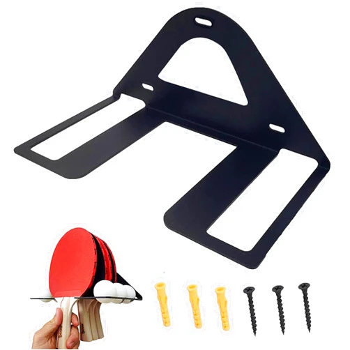GEUGECY -Pong Paddle and Ball Holder, Pong Storage Wall Rack, Holds Up to 6 Balls and 4 Paddles, Table Tennis Paddle Holder, Wall Mounted Table Tennis Racket and Ball Holder for Home Bedroom Bar Room