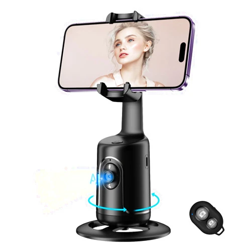 Herclear Auto Face Tracking Tripod, No App, 360° Rotation Face Body Phone Camera Mount Gesture Control, Smart Shooting Holder with 3000mAh Rechargeable Battery for Vlog, Streaming, tiktok Trend Items (Black)