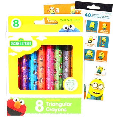 Elmo Sesame Street Elmo Ultimate Jumbo Crayon Set for Toddlers Kids Bundle - 8 Crayons with Assorted Reward Stickers, (Party Supplies)