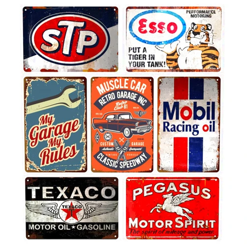 WTREEW Garage Signs For Men - 7 Pcs Vintage Metal Tin Signs Retro Garage Signs For Men Wall Decorations Old Car Shop Posters Oil And Gas Station Sign Man Cave Decor 8×12 Inch（7pcs）