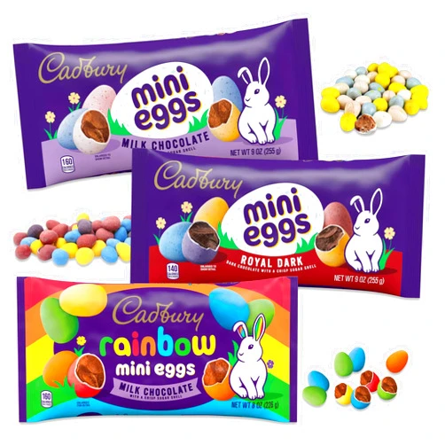 Snackivore Cadbury Chocolate Eggs Easter Candy Variety 3 Pack- Rainbow, Milk and Dark Cadbury Mini-eggs. Cadbury Eggs, Easter Egg Candy (3)