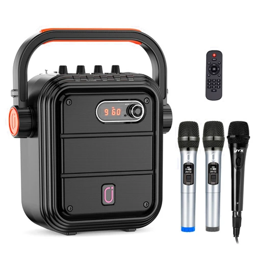 JYX Karaoke Machine with 3 Microphones, 5200mAh Portable Microphone Speaker Set Bluetooth 5.0 Rechargeable PA System with TWS, FM, REC, Supports Bluetooth/USB/TF Card/Aux-in for Party