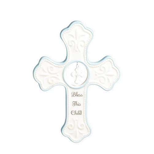 DEMDACO NAT and Jules Bless This Child Hanging Cross, Blue