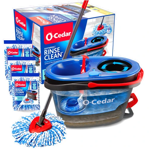 O-Cedar EasyWring RinseClean Microfiber Spin Mop & Bucket Floor Cleaning System with 3 Extra Refills, Plastic, Grey