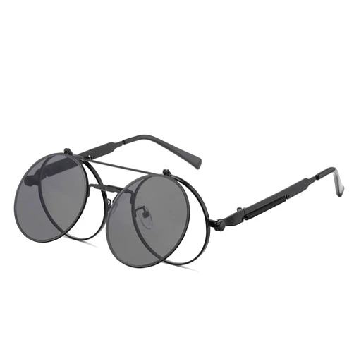 HJSTES Round Flip Up Sunglasses for Men Women Circle Rave Glasses 90's Vintage Steampunk Style