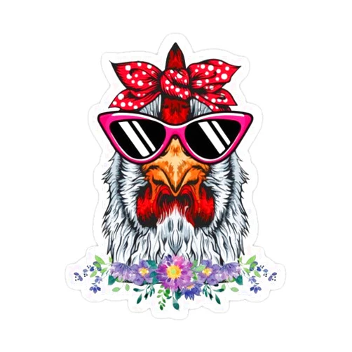 SSTS PRINT Chicken with Headband & Glasses Sticker | Vinyl | Decal for Car Window, Laptop, Water Bottle, Books Etc |Waterproof| 5