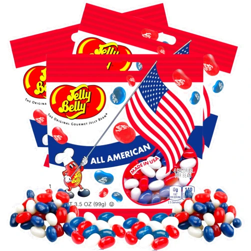 Needzo Red, White, and Blue Fruit Flavored Jelly Beans, American Mix Shareable Candy, Gourmet Chewy Candies for 4th of July and Birthday Parties, Pack of 3 (Red White Blue)