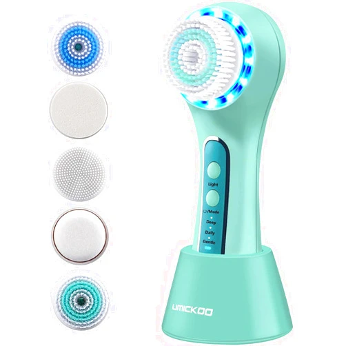 Umickoo Face Scrubber Exfoliator,Facial Cleansing Brush Rechargeable IPX7 Waterproof with 5 Brush Heads,Electric Face Spin Brush for Exfoliating, Massaging and Deep Cleansing