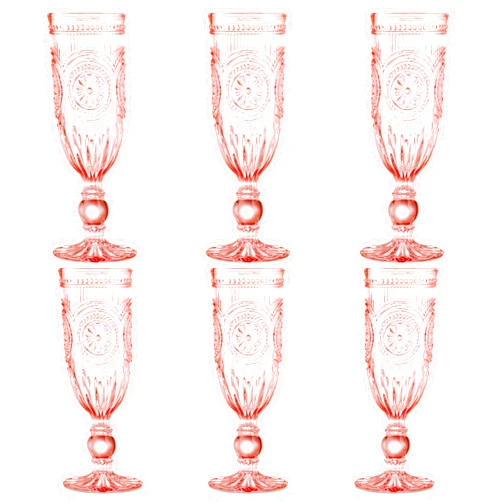 Yungala Pink Champagne Glasses set of 6 pink champagne flutes 100% dishwasher safe true pink glassware with vintage glassware vibes