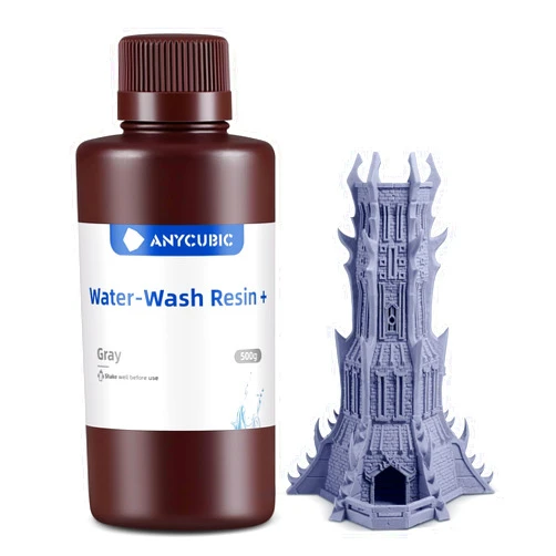 ANYCUBIC Upgraded Water Washable 3D Printer Resin, 405nm High Precision 3D Resin, Low Shrinkage Photopolymer Resin for 4K/8K/12K Capable LCD DLP Resin 3D Printer Printing (Grey, 500g)