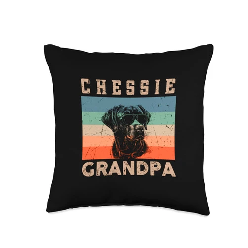 Retro Chessie Dog Lover Owner Christmas Men Gifts Vintage Chessie Dog Grandpa Gifts for Men Funny Grandpaw Dad Throw Pillow, 16x16, Multicolor