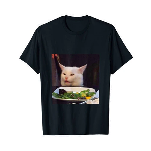 Dank Smudge Creations Dinner Table Cat Meme Funny Internet Yelling Confused Gift T-Shirt